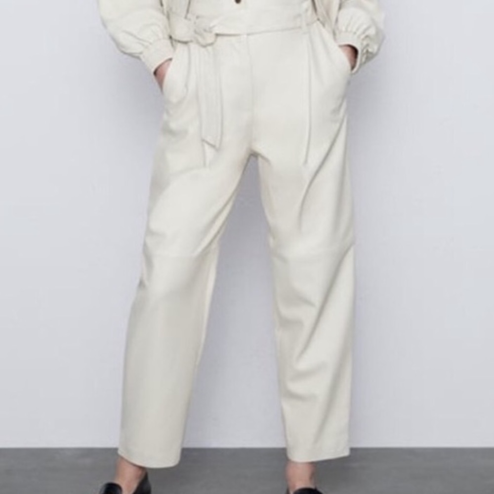 Zara Women 100% Leather High Waist Pleated Slouchy Pants